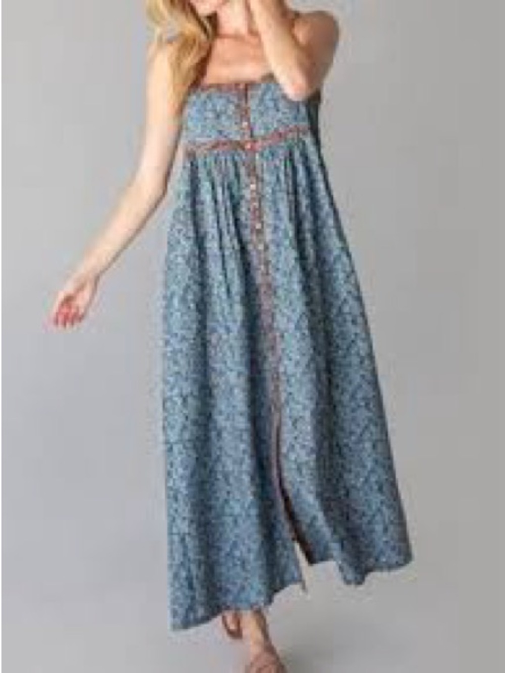 NATURAL LIFE Blue Floral Maxi Dress with Rust Trim - Picture 2 of 6